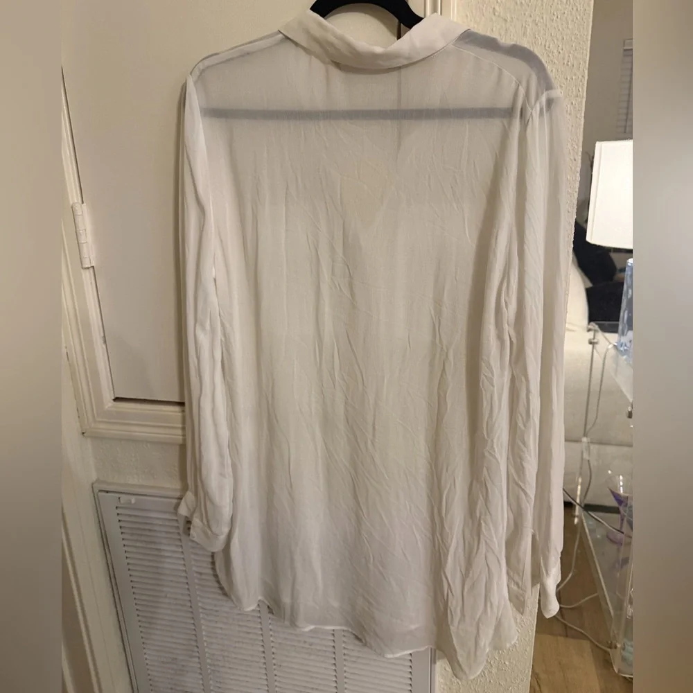 White Sheer Button-Up Blouse - Picture 3 of 6